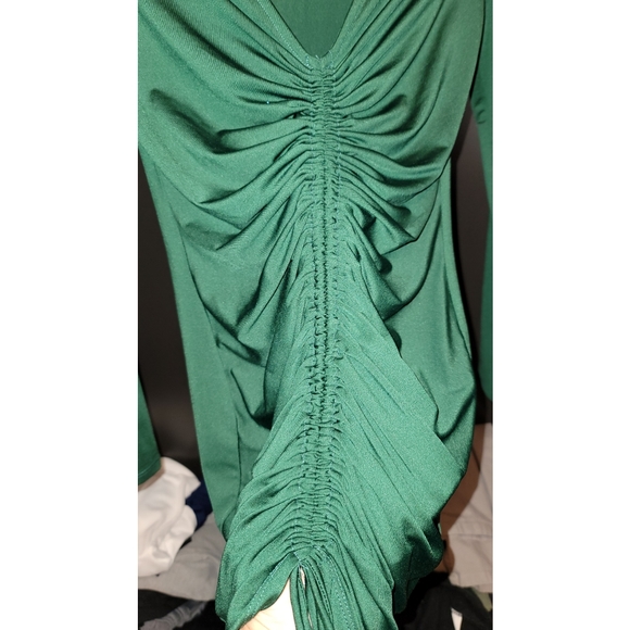 Green Silky Ruched Dress - Picture 2 of 4